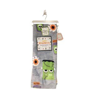 Happy Halloween Frankenstein Eyeballs Gray Toddler Plush Blanket 40" x 50"